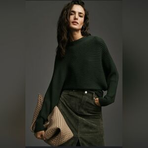 Anthropologie Women's Small Kendall Mock Neck Moss Green Knitted Sweater EUC